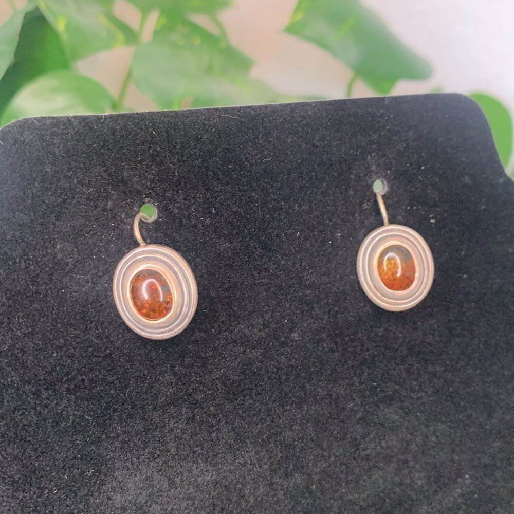 925 Vintage Amber Drop Earrings
